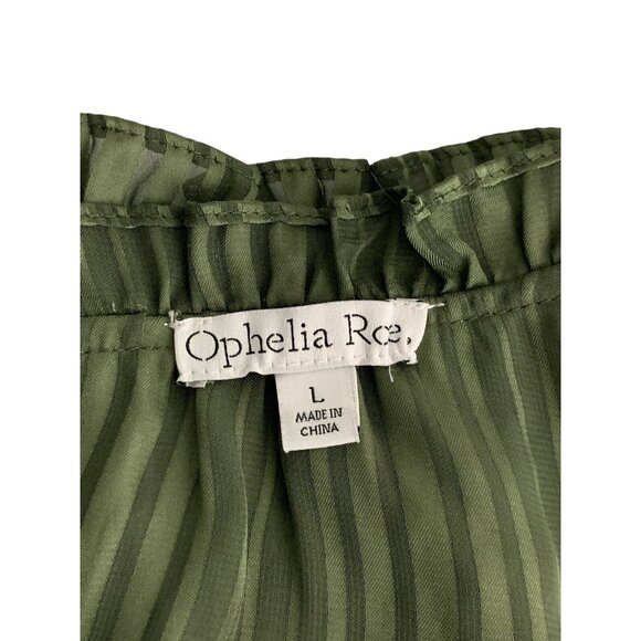 Ophelia Roe Striped Ruffle Sleeve Green Blouse With Cami Top Size Large - Picture 7 of 11